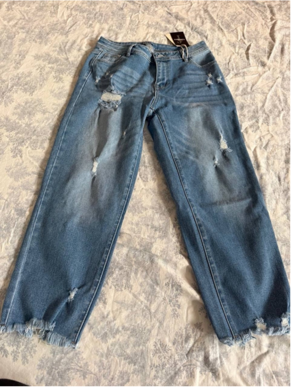 Flamingals Straight Leg Cropped Mid Rise Ripped Raw Hem Jeans M
